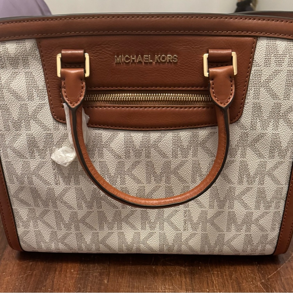 Michael Kors Tan and Gray Monogram Tote